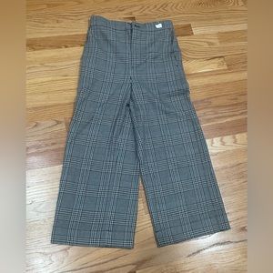 Madewell Wide-Leg flat front Pants in Plaid, elastic comfortable XS/S EUC